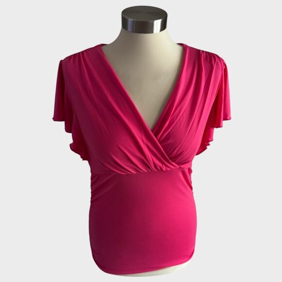 Grace Karin Small Pink V Neck Flutter Sleeve Top Polyester Blend - Picture 1 of 8